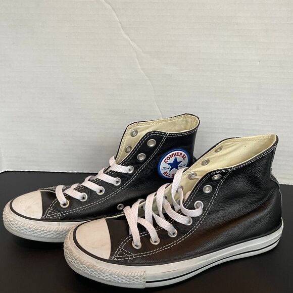 Converse Chuck Taylor All Star High Top Black Leather Classic Sneakers - Picture 2 of 7